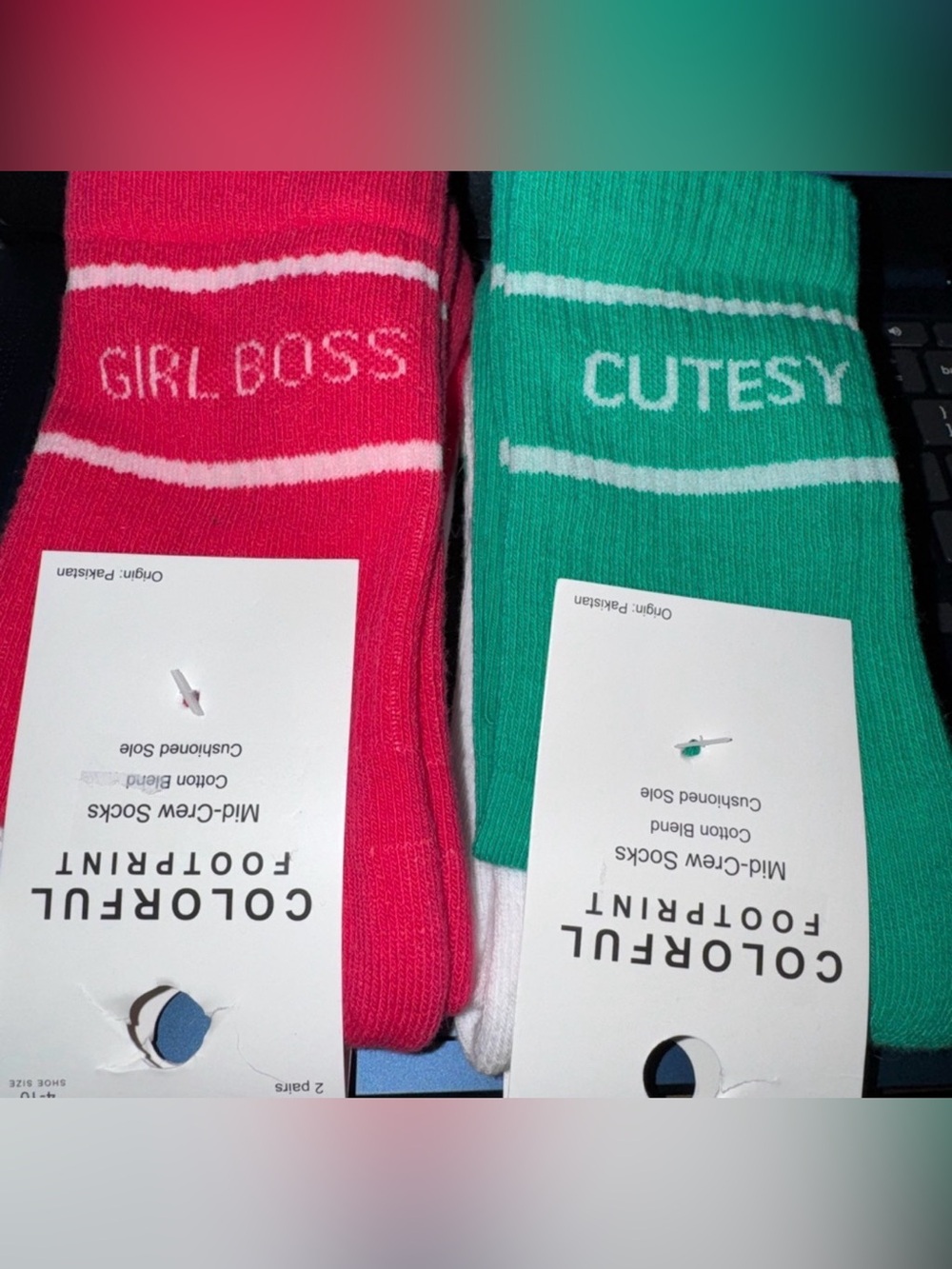 Target Colorful 'Girl Boss' &
'Cutesy' Mid-Crew Socks - Pink & Green